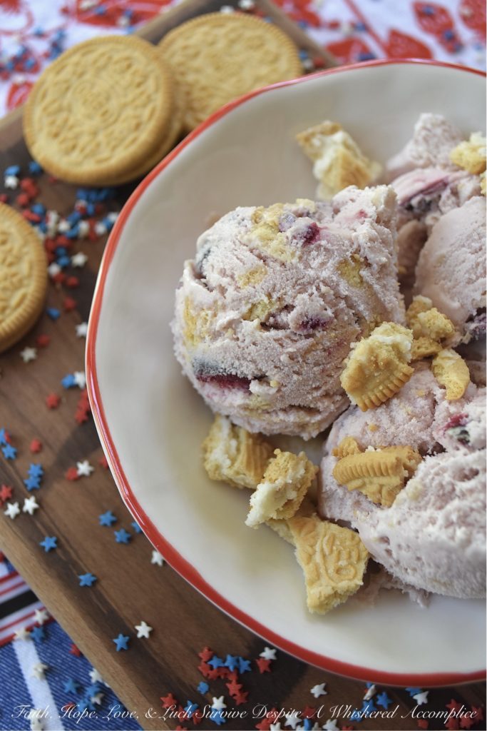 Summer Cherry Pie Ice Cream - With this summer cherry pie ice cream, you won't have to decide between pie and ice cream, because you can have them both at the same time. And, since crushed golden sandwich cookies are folded into this ice cream to give it its pie-like crust, you won't even need to worry about turning your oven on during the hot summer heat. There really is no better way to enjoy fresh summer cherries than this sweet, creamy, and absolutely decadent frozen dessert.
