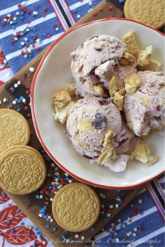 Summer Cherry Pie Ice Cream - With this summer cherry pie ice cream, you won't have to decide between pie and ice cream, because you can have them both at the same time. And, since crushed golden sandwich cookies are folded into this ice cream to give it its pie-like crust, you won't even need to worry about turning your oven on during the hot summer heat. There really is no better way to enjoy fresh summer cherries than this sweet, creamy, and absolutely decadent frozen dessert.