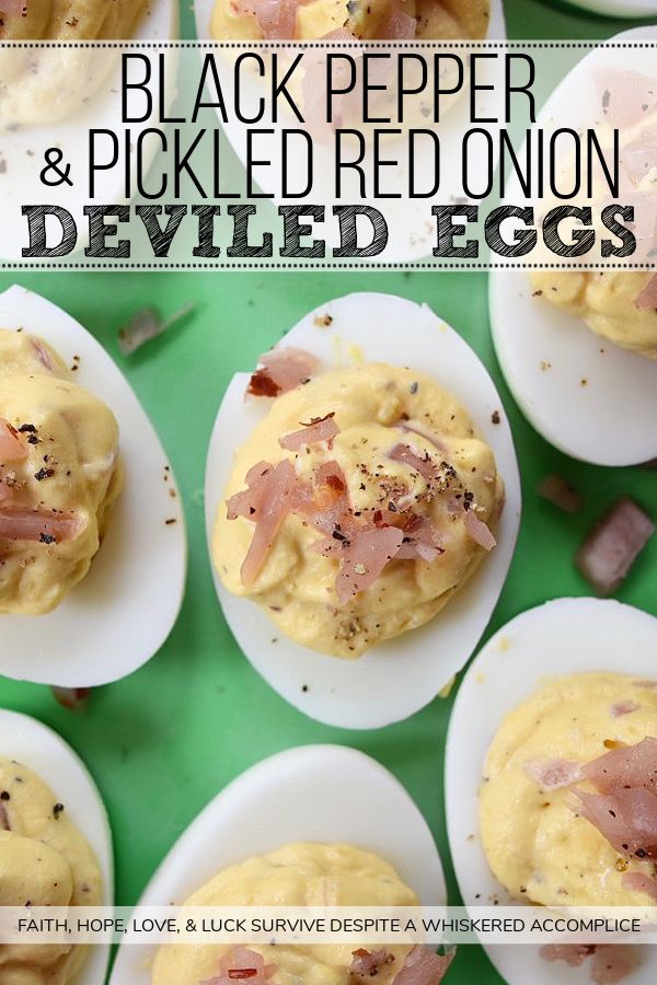Black Pepper & Pickled Red Onion Deviled Eggs - What happens when you add pickled red onions to a traditional deviled egg recipe? The result is a delicious deviled egg with a sweet, tangy, and bright oniony flavor. These deviled eggs are a must-try, especially if you're the type of person who tends to avoid recipes calling for uncooked onions. I'm fairly certain that these black pepper and pickled red onion-filled deviled eggs will most definitely win your taste buds over.