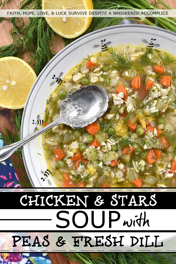 Chicken & Stars Soup with Peas & Fresh Dill - This homemade chicken soup will definitely make you rethink your urge to grab a can of store-bought canned soup the next time you head to the market and walk down the soup aisle. With star-shaped pasta, frozen baby peas, and a generous amount of fresh dill, this chicken and stars soup is flavorful, healthy, and a great way to use up leftover bits of rotisserie chicken.