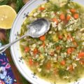 Chicken & Stars Soup with Peas & Fresh Dill - This homemade chicken soup will definitely make you rethink your urge to grab a can of store-bought canned soup the next time you head to the market and walk down the soup aisle. With star-shaped pasta, frozen baby peas, and a generous amount of fresh dill, this chicken and stars soup is flavorful, healthy, and a great way to use up leftover bits of rotisserie chicken.