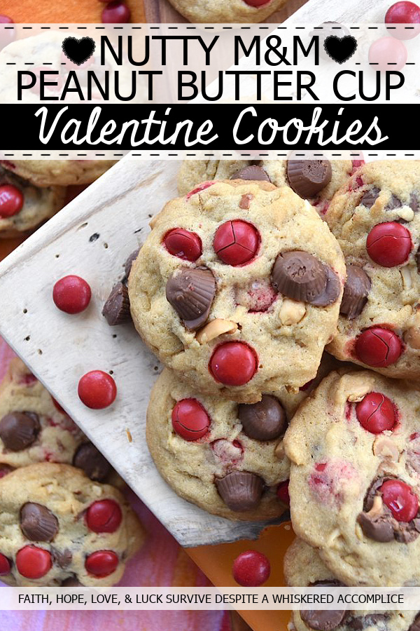 Nutty M&M Peanut Butter Cup Valentine Cookies - Unfortunately, Valentine's Day only comes around once a year. That means, that this may be your only chance, to enjoy these nutty peanut butter cup cookies chock-full of festive holiday M&M's. So, if you love festive holiday-themed cookies, make sure to share a few of these sweet, over-loaded with goodness, irresistible M&M cookies with your special Valentine.
