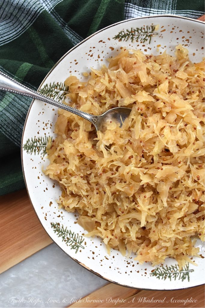 Oven-Roasted Sauerkraut with Beer - When it comes to a great football menu, you can never go wrong with sauerkraut. Either by itself as a side dish, or used as a condiment on your favorite hot dogs or brats, sauerkraut is always a delicious game day addition. This oven-roasted sauerkraut with beer, using only five simple ingredients, is guaranteed to be a winning touchdown recipe at your next game-day gathering.