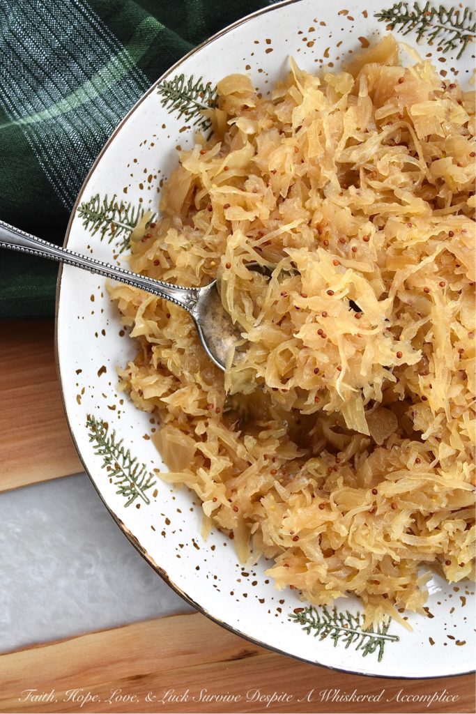Oven-Roasted Sauerkraut with Beer - When it comes to a great football menu, you can never go wrong with sauerkraut. Either by itself as a side dish, or used as a condiment on your favorite hot dogs or brats, sauerkraut is always a delicious game day addition. This oven-roasted sauerkraut with beer, using only five simple ingredients, is guaranteed to be a winning touchdown recipe at your next game-day gathering.