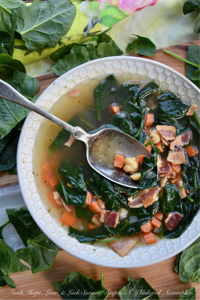 Spinach & Chickpea Soup with Bacon & Beer - This flavorful soup is a great way to put a healthy meal on the table, while still indulging in a guilty pleasure or two at the same time. The carrots, fresh spinach, and chickpeas work so well with the beer used in this soup's broth and the crispy bacon garnish adds just the right amount of salty deliciousness that's almost impossible to resist.