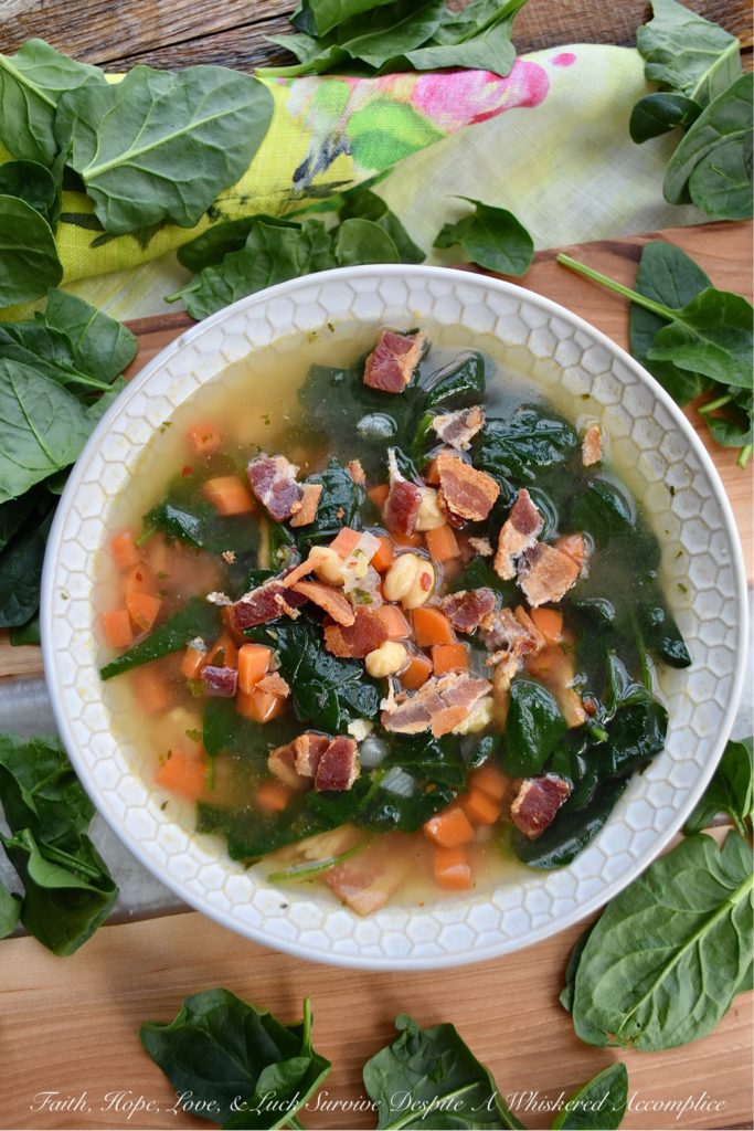 Spinach & Chickpea Soup with Bacon & Beer - This flavorful soup is a great way to put a healthy meal on the table, while still indulging in a guilty pleasure or two at the same time. The carrots, fresh spinach, and chickpeas work so well with the beer used in this soup's broth and the crispy bacon garnish adds just the right amount of salty deliciousness that's almost impossible to resist.
