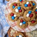 Flourless Peanut Butter M&M's Oatmeal Cookies - These six-ingredient flourless oatmeal cookies have everything you could ever want in a cookie. They're soft, crunchy, and chocolatey all at the same time. And, as an added bonus, you won't even need a mixer for this easy-to-make peanut butter cookie recipe. How great is that? Less clean-up and more time to eat delicious cookies topped with everyone's favorite Peanut M&M's.