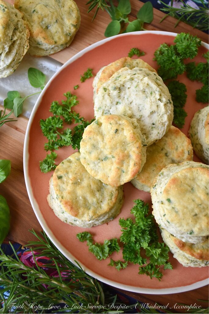 Buttery Fresh Herb Breakfast Biscuits - Is your herb garden overflowing with parsley, oregano, chives, rosemary, or basil? If so, these buttery biscuits, made with fresh herbs, are just what you need to bake for breakfast. They're flaky, warm, tender, fluffy, super-buttery, and even more amazing when served topped with your favorite fruity jam, thick preserves, or sweet jelly.