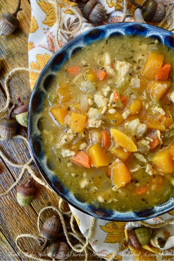 Healthy Butternut Squash & Chicken Soup - This autumn butternut squash and ground chicken one-pot soup recipe will satisfy your entire family with its amazing flavor and vibrant color. Add in the fact that this soup is super-healthy and what's not to like? This is definitely a fall recipe that you'll want to make over and over again.