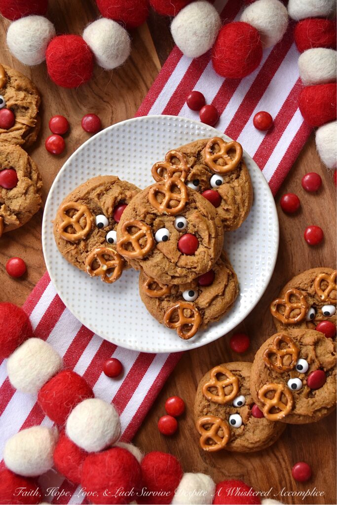 Reindeer Molasses Spice Cookies - These molasses spice cookies are the perfect sweet treat to leave out for Santa this Christmas Eve. And, with the addition of mini pretzel antlers, candy eyeballs, and chocolate M&M's noses, these easy-to-decorate sweet spice-filled molasses reindeer cookies will definitely ensure that you make Santa's Nice List this holiday season.