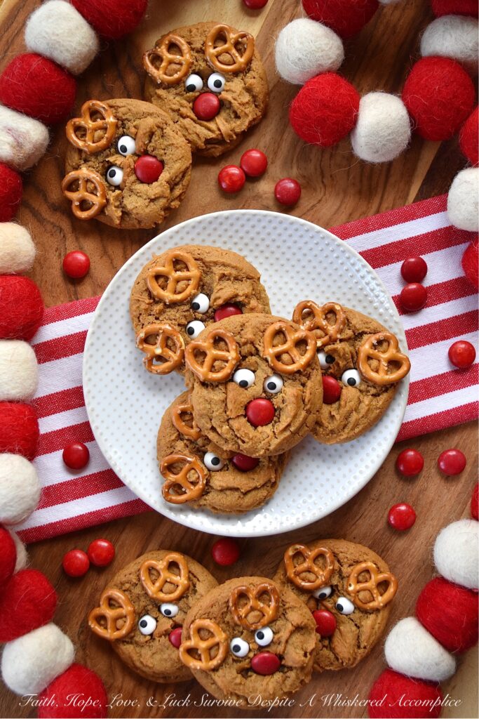 Reindeer Molasses Spice Cookies - These molasses spice cookies are the perfect sweet treat to leave out for Santa this Christmas Eve. And, with the addition of mini pretzel antlers, candy eyeballs, and chocolate M&M's noses, these easy-to-decorate sweet spice-filled molasses reindeer cookies will definitely ensure that you make Santa's Nice List this holiday season.