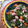 White Bean & Ham Soup with Kale (Ham Steak) - The next time you're tempted to buy a huge bag of chopped fresh kale leaves at your local market, don't hold back. This white bean and ham soup will turn that simple bag of kale into a healthy meal your entire family will love, with the help of a ham steak, vegetables, canned white beans, and a few other simple ingredients.