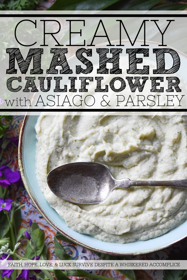 Creamy Mashed Cauliflower with Asiago & Parsley - Asiago and fresh parsley help turn this healthier mashed potato alternative into a flavorful side dish. Your family will fall in love with this creamy mashed cauliflower and you'll love just how quick and easy it is to make.