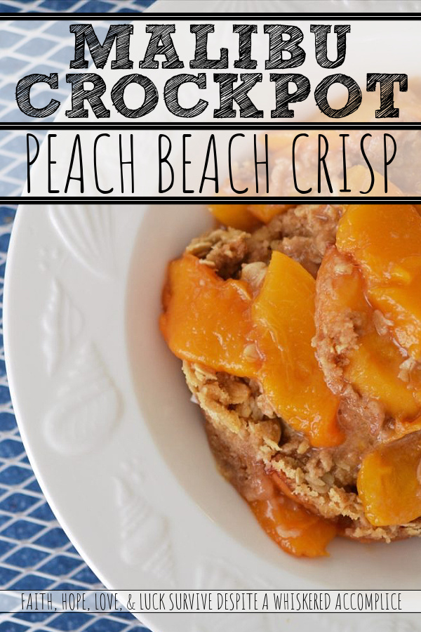 Malibu Crockpot Peach Beach Crisp - I look forward to going on our summer beach vacation each year, but I don't always relish the time spent cooking for everyone. This easy-to-make slow-cooker fresh peach breakfast crisp gives me more time to lie in the sun and enjoy the waves. Top with a little bit of whipped cream and/or ice cream and this crockpot breakfast crisp, made with summertime peaches, also transforms into an absolutely amazing dessert recipe.