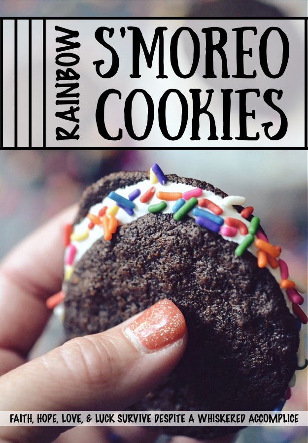 Rainbow S'moreo Cookies - Homemade from-scratch Oreo cookies are pretty great on their own, but they're even better when you add graham cracker crumbs to the cookie dough, stuff them with marshmallow creme, and then roll them in sprinkles. You can change the color of the sprinkles depending on the holiday or occasion.