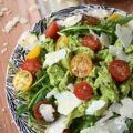 Basil-Dressed Chicken Salad with Tomatoes - This easy-to-assemble salad is the perfect weeknight meal for when you're craving something a little bit lighter. Its blend of peppery arugula and salty parmesan cheese pairs so well with the acidity of halved cherry or grape tomatoes and a sweet, creamy, and flavorful chicken salad made with a fresh basil dressing.