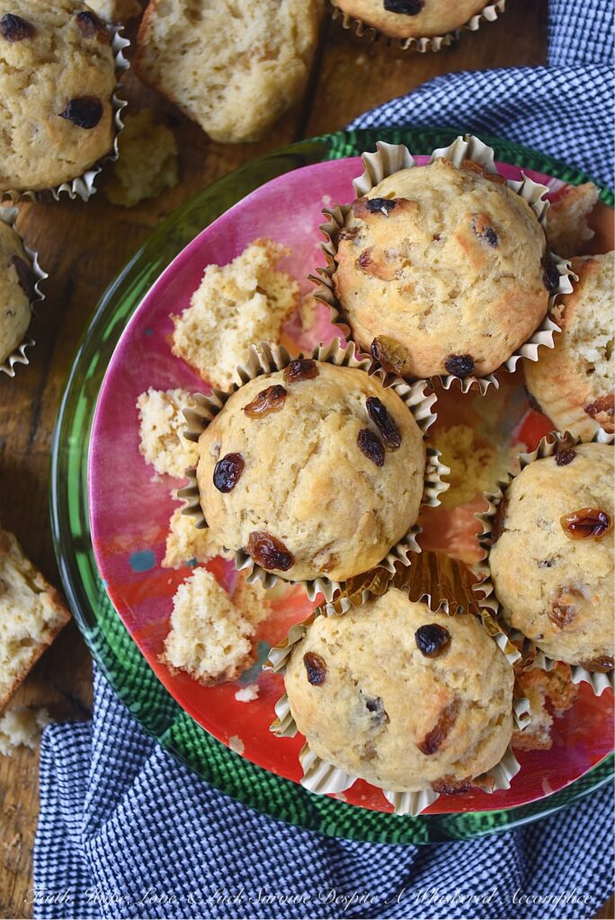 Buttermilk Muffins with Whiskey-Soaked Raisins - Why bake bread or soda bread for dinner, when you can have these buttermilk muffins instead? They're sweet, buttery, fluffy, and studded with just the right amount of plump whiskey-soaked raisins. Why settle for dry-as-dust raisins in your muffins, when you can have moist, plump, juicy raisins that have been soaked in whiskey as an alternative?