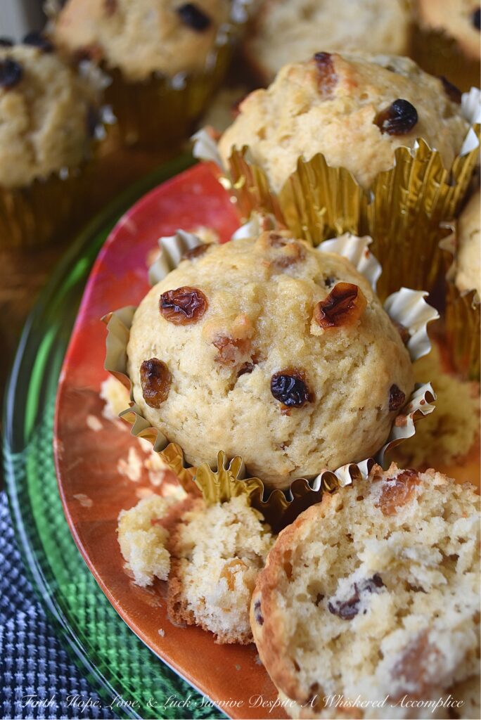 Buttermilk Muffins with Whiskey-Soaked Raisins - Why bake bread or soda bread for dinner, when you can have these buttermilk muffins instead? They're sweet, buttery, fluffy, and studded with just the right amount of plump whiskey-soaked raisins. Why settle for dry-as-dust raisins in your muffins, when you can have moist, plump, juicy raisins that have been soaked in whiskey as an alternative?
