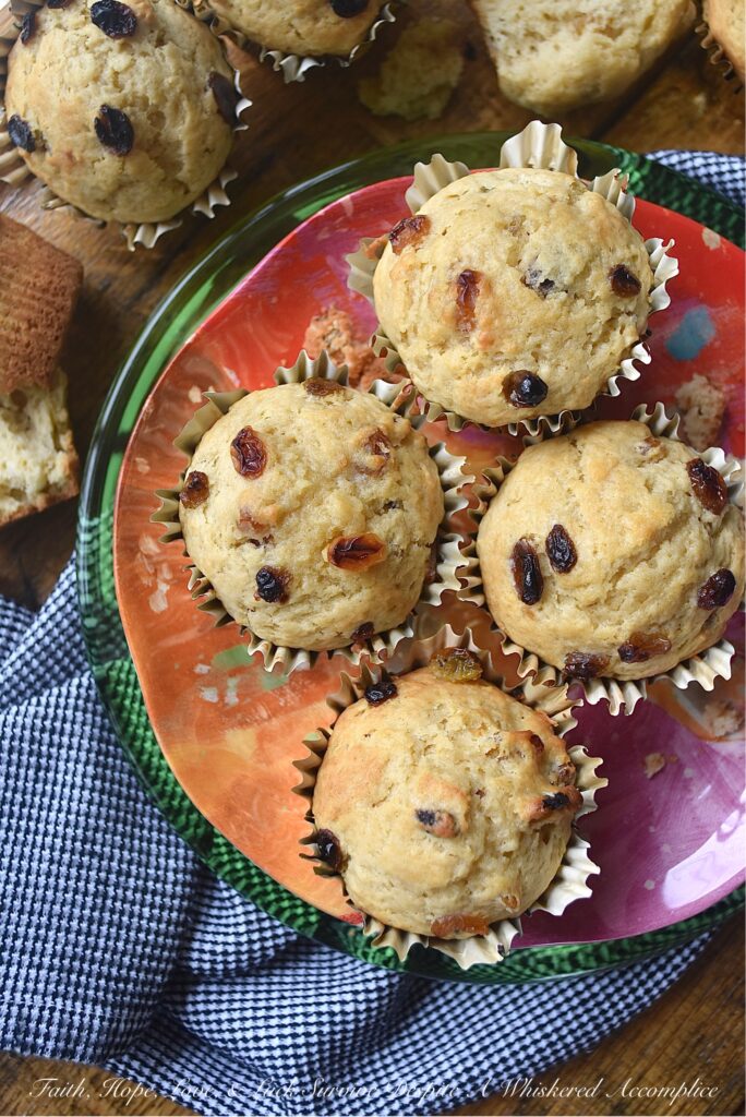 Buttermilk Muffins with Whiskey-Soaked Raisins - Why bake bread or soda bread for dinner, when you can have these buttermilk muffins instead? They're sweet, buttery, fluffy, and studded with just the right amount of plump whiskey-soaked raisins. Why settle for dry-as-dust raisins in your muffins, when you can have moist, plump, juicy raisins that have been soaked in whiskey as an alternative?