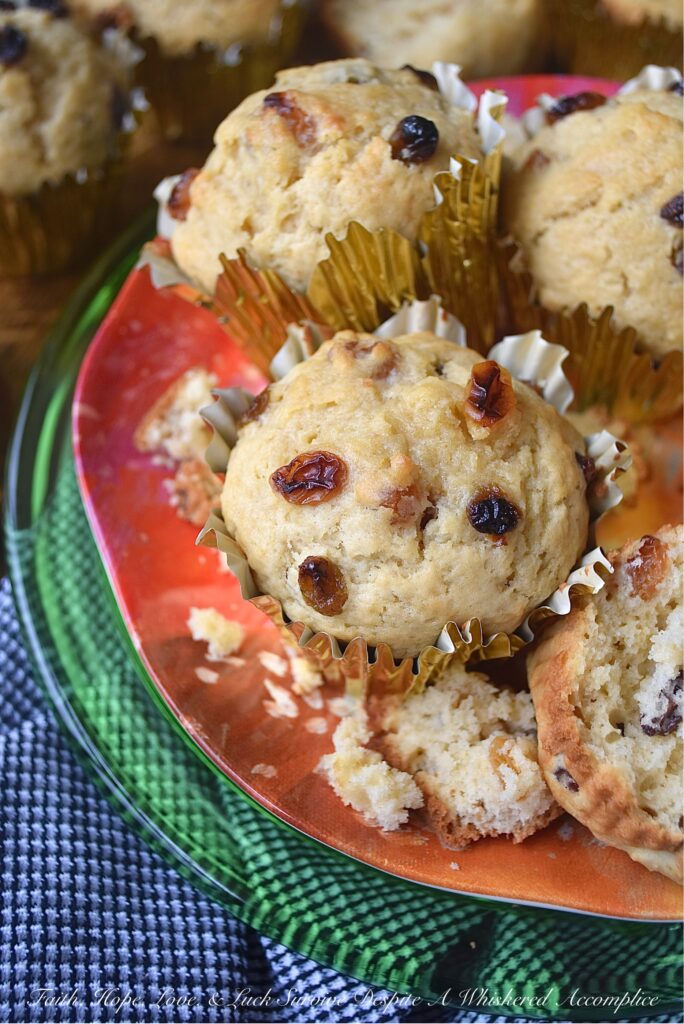 Buttermilk Muffins with Whiskey-Soaked Raisins - Why bake bread or soda bread for dinner, when you can have these buttermilk muffins instead? They're sweet, buttery, fluffy, and studded with just the right amount of plump whiskey-soaked raisins. Why settle for dry-as-dust raisins in your muffins, when you can have moist, plump, juicy raisins that have been soaked in whiskey as an alternative?
