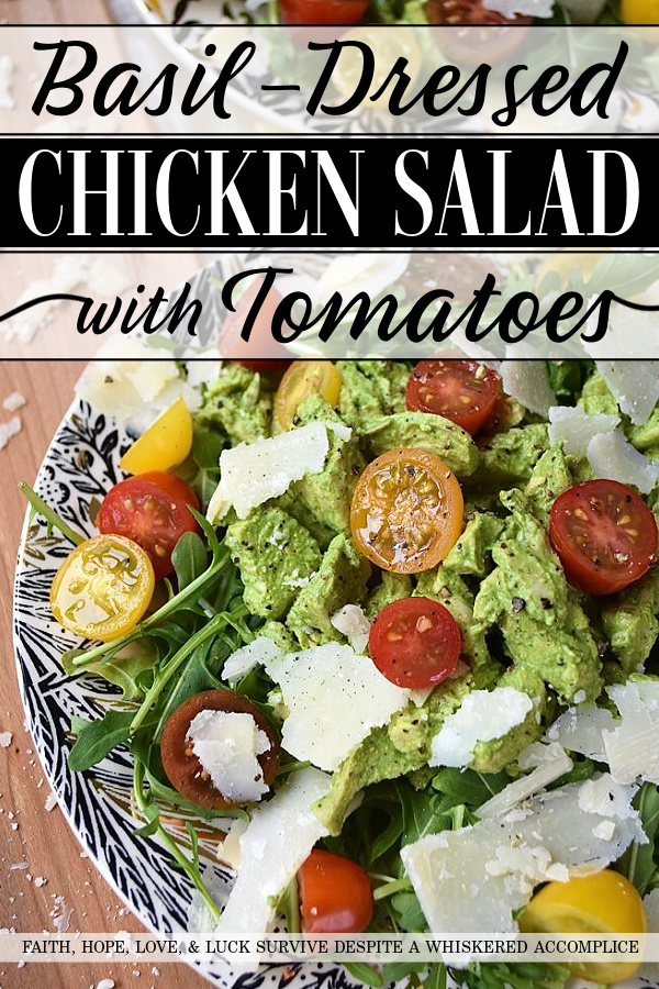 Basil-Dressed Chicken Salad with Tomatoes - This easy-to-assemble salad is the perfect weeknight meal for when you're craving something a little bit lighter. Its blend of peppery arugula and salty parmesan cheese pairs so well with the acidity of halved cherry or grape tomatoes and a sweet, creamy, and flavorful chicken salad made with a fresh basil dressing.