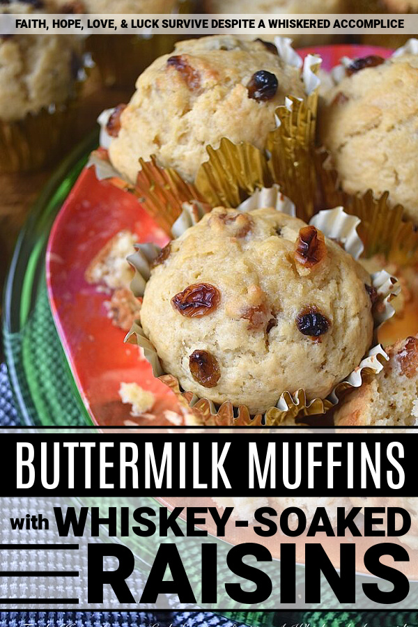 Buttermilk Muffins with Whiskey-Soaked Raisins - Why bake bread or soda bread for dinner, when you can have these buttermilk muffins instead? They're sweet, buttery, fluffy, and studded with just the right amount of plump whiskey-soaked raisins. Why settle for dry-as-dust raisins in your muffins, when you can have moist, plump, juicy raisins that have been soaked in whiskey as an alternative?