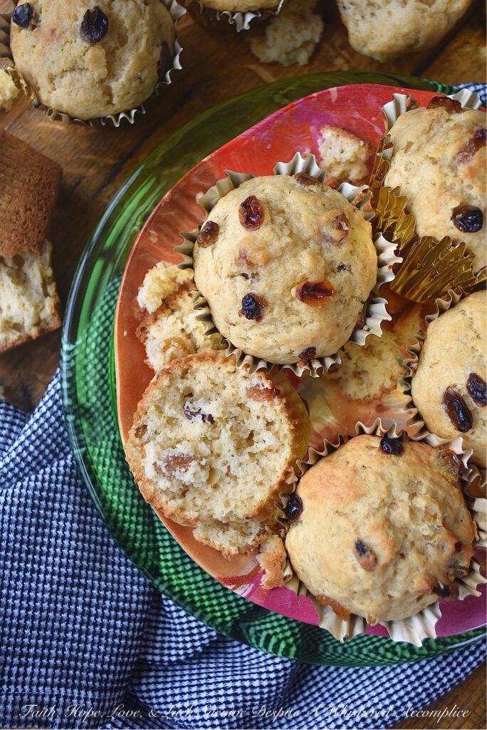 Buttermilk Muffins with Whiskey-Soaked Raisins - Why bake bread or soda bread for dinner, when you can have these buttermilk muffins instead? They're sweet, buttery, fluffy, and studded with just the right amount of plump whiskey-soaked raisins. Why settle for dry-as-dust raisins in your muffins, when you can have moist, plump, juicy raisins that have been soaked in whiskey as an alternative?