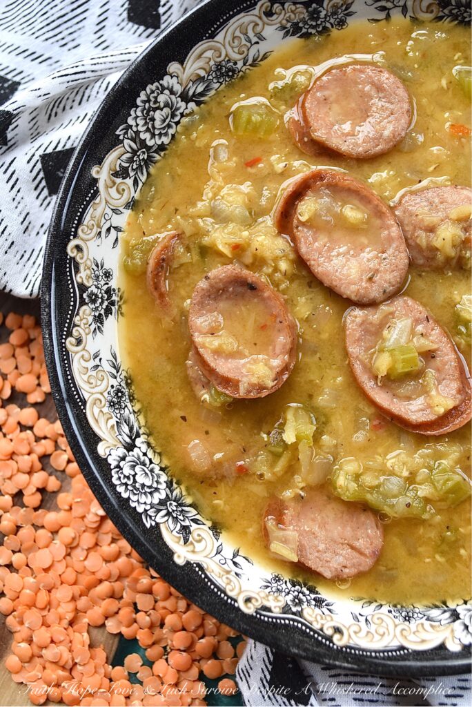 Cajun Lentil Soup with Andouille Sausage - This flavorful and somewhat effortless one-pot lentil soup with Cajun seasoning and andouille sausage is the perfect busy weeknight meal. It requires only eight simple ingredients to make, and from start to finish, will take less than forty-five minutes to throw together. Pair it with a few slices of crusty bread and dinner is served.
