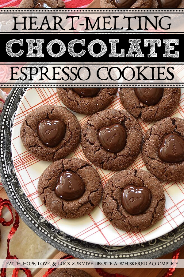 Heart-Melting Chocolate Espresso Cookies - If you're looking for a chocolate cookie that will truly melt your heart this Valentine's Day, then you're really going to fall in love with these Heart-Melting Chocolate Espresso Cookies. They're chocolaty, crunchy, and sweet, with a lovely espresso flavor. And for the finishing touch, each cookie is topped with a heart-shaped chocolate that literally melts into it. How can your heart not totally melt over these cookies?
