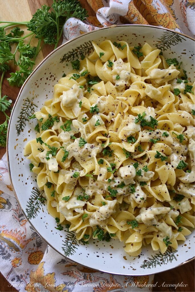 Creamy Irish Whiskey Butter Noodles with Fennel - How can you turn an ordinary bag of egg noodles into something truly spectacular? Simply toss those egg noodles with a creamy sauce that uses butter, finely chopped fennel, Irish whiskey, and just the right amount of heavy whipping cream to transform plain, basic, nothing-all-that-special noodles, into something you most assuredly won't soon forget.