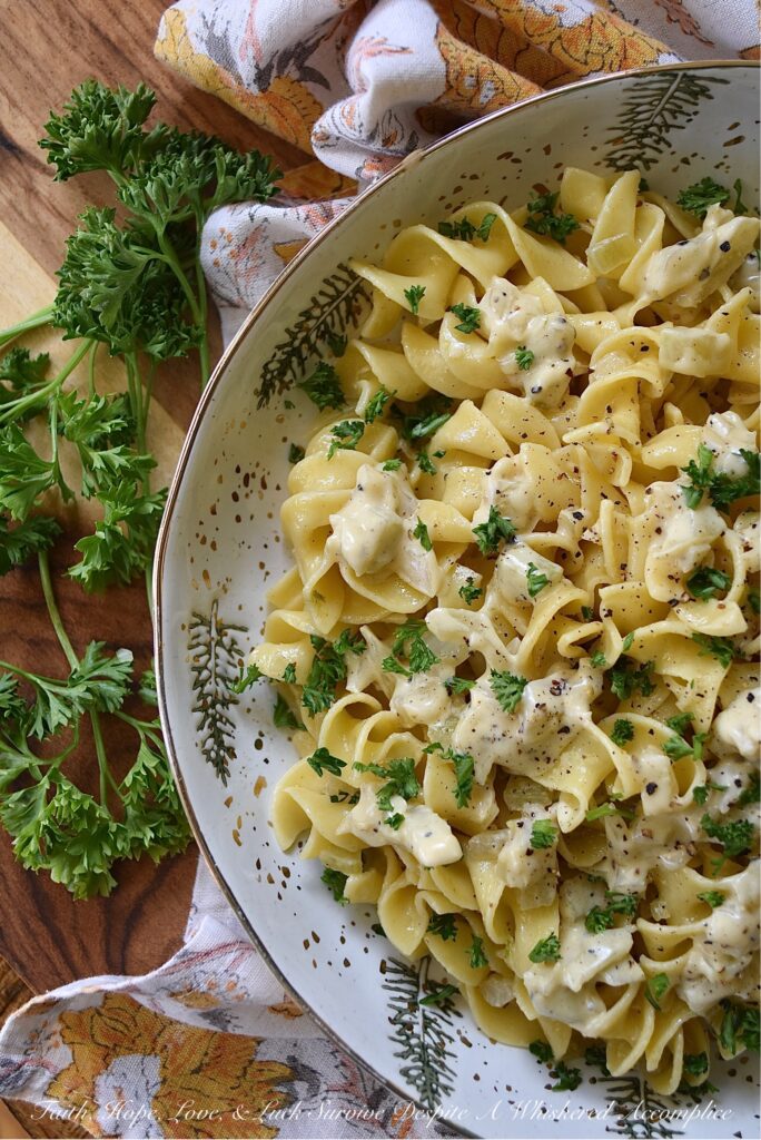 Creamy Irish Whiskey Butter Noodles with Fennel - How can you turn an ordinary bag of egg noodles into something truly spectacular? Simply toss those egg noodles with a creamy sauce that uses butter, finely chopped fennel, Irish whiskey, and just the right amount of heavy whipping cream to transform plain, basic, nothing-all-that-special noodles, into something you most assuredly won't soon forget.