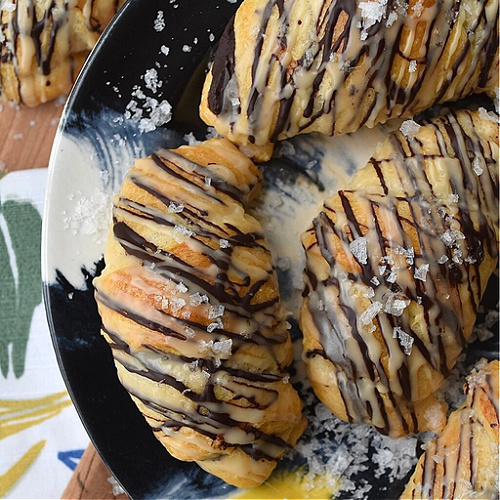 Chocolate Crescent Rolls with Baileys & Sea Salt - 7 No-Yeast Bread Recipes for St. Patrick's Day - St. Patrick's Day is the perfect holiday to bake a warm crusty loaf of no-yeast bread. So, for those of you that suffer from a healthy fear of all things yeast, here are seven original recipes to accompany your traditional Irish fare that require absolutely no yeast. And, as a bonus to several recipes for delicious soda bread, you'll also find a few mouth-watering recipes for crescent rolls, muffins, and scones to help you celebrate the special holiday.