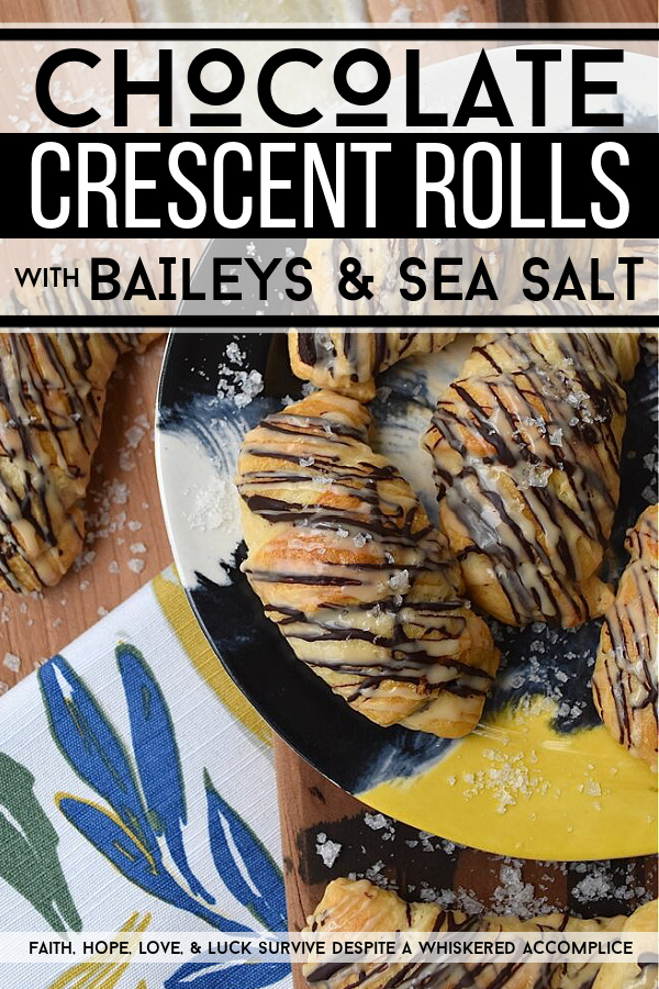 Chocolate Crescent Rolls with Baileys & Sea Salt - When you wake up and find yourself in need of a sweet treat but don't feel like spending all morning in the kitchen, these chocolate crescent rolls are just what you need. Store-bought crescent rolls are filled with chopped chocolate, baked until golden brown, and then drizzled with both additional melted chocolate and a sweet Baileys Irish Cream glaze. A little sprinkle of sea salt is the final and flavorful touch to help make this breakfast, brunch, or dessert treat simply irresistible.