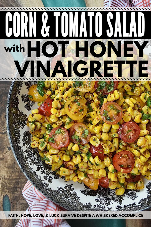 Corn & Tomato Salad with Hot Honey Vinaigrette - This bright and colorful corn and tomato salad is the perfect side dish for almost any busy weeknight dinner, impromptu cookout, or last-minute barbecue. Simply microwave a bag of steam-in-bag corn kernels, halve some cherry tomatoes, and mix the steamed corn and halved tomatoes in an easy-to-make vinaigrette, made with chili-infused hot honey, finely chopped fresh parsley, and a few common pantry seasonings.