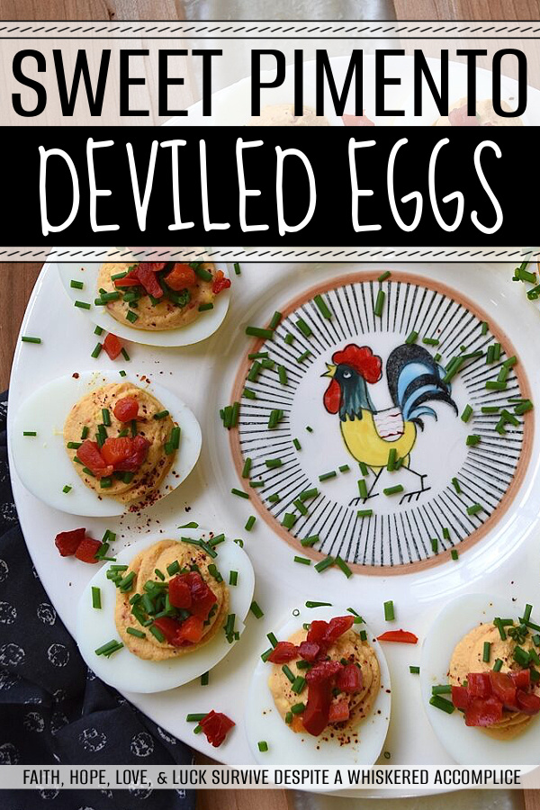 Sweet Pimento Deviled Eggs - Liven up traditional deviled eggs with the addition of chives and diced pimentos. A little bit of granulated sugar and balsamic vinegar also helps to add sweetness and flavor. For sure, these colorful and sweet deviled eggs with pimento, are bound to be a huge hit at your next holiday, barbecue, picnic, or cookout gathering.