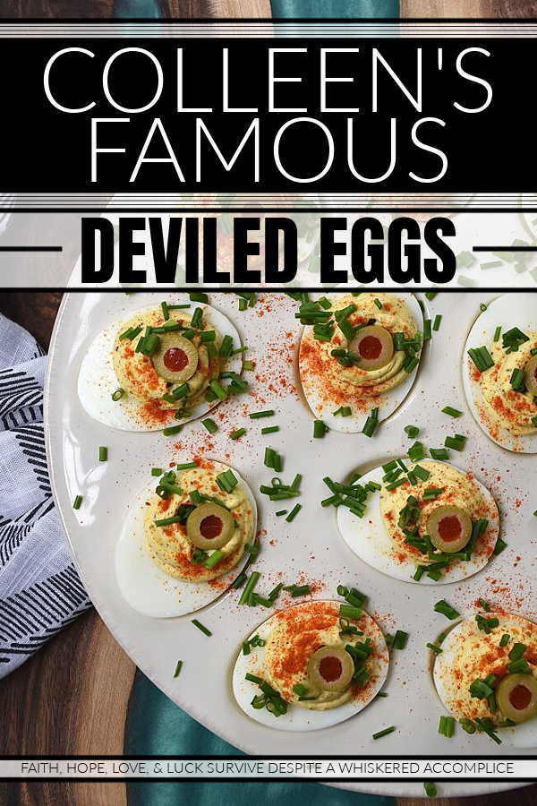 Colleen's Famous Deviled Eggs - This creamy deviled egg recipe is, without a doubt, my most requested recipe of all time. And yes, there's a reason why these deviled eggs are so famous. They have the perfect mayonnaise-to-mustard ratio, black pepper and celery seed for seasoning, paprika for color, and half of a pimento-stuffed green olive for decoration, in addition to finely chopped fresh chives. Simply put, these super creamy deviled eggs are what dreams are made of.