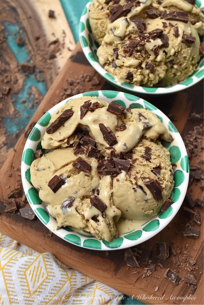 Salted Chocolate Chunk Coffee Frozen Custard - Coffee and ice cream are always a winning combination. But when you pair coffee and thick, creamy, luscious frozen custard together, things get even better. Especially, when you stir in chunks of rich dark chocolate, flavored with sea salt. This salted chocolate chunk coffee frozen custard will easily become everyone's favorite summer ice cream treat.