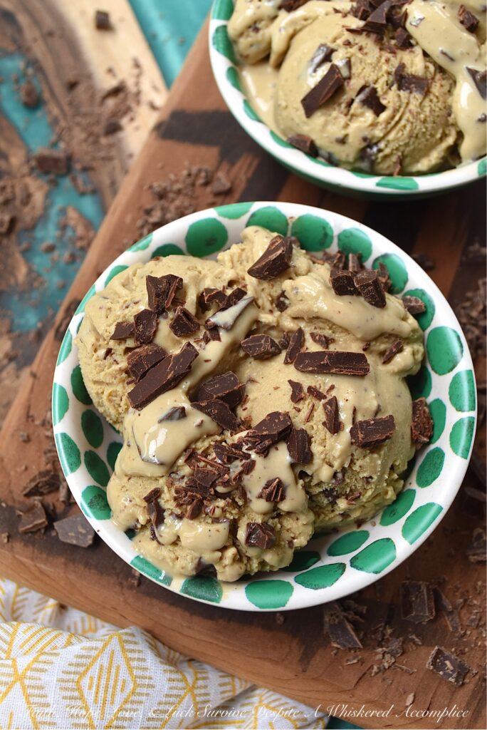 Salted Chocolate Chunk Coffee Frozen Custard - Coffee and ice cream are always a winning combination. But when you pair coffee and thick, creamy, luscious frozen custard together, things get even better. Especially, when you stir in chunks of rich dark chocolate, flavored with sea salt. This salted chocolate chunk coffee frozen custard will easily become everyone's favorite summer ice cream treat.