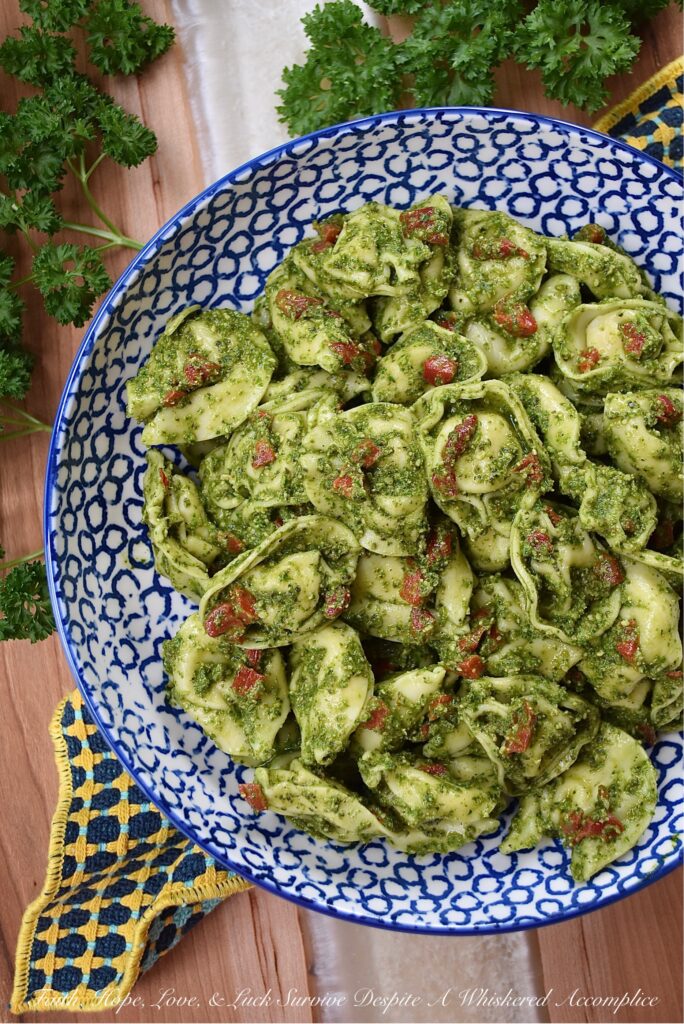 Cheese Tortellini with Nut-Free Pesto & Pimentos - Store-bought refrigerated cheese tortellini is a great time-saving ingredient on those occasions when you need a delicious pasta salad but don’t have a lot of time to spend in the kitchen, since it takes so little time to cook. Simply toss the tortellini with diced pimentos and a simple nut-free fresh basil and parsley pesto made with salted pepitas or pumpkin seeds, for a quick and flavor-packed side dish everyone can enjoy, including those with nut allergies.