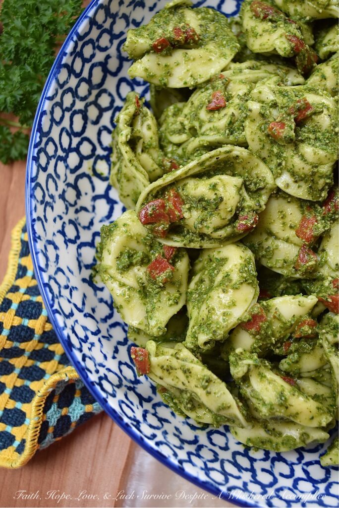 Cheese Tortellini with Nut-Free Pesto & Pimentos - Store-bought refrigerated cheese tortellini is a great time-saving ingredient on those occasions when you need a delicious pasta salad but don’t have a lot of time to spend in the kitchen, since it takes so little time to cook. Simply toss the tortellini with diced pimentos and a simple nut-free fresh basil and parsley pesto made with salted pepitas or pumpkin seeds, for a quick and flavor-packed side dish everyone can enjoy, including those with nut allergies.