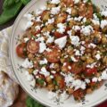 Pearl Couscous & Chickpea Salad with Basil - This easy-to-make side dish truly takes advantage of when fresh basil and cherry or grape tomatoes are in season. Add in chickpeas or garbanzo beans, pearl couscous, and a simple balsamic vinaigrette for a salad that pairs well with almost any summer meal. Oh, and don't forget the crumbled feta, because cheese makes every summer salad side dish even more irresistible.