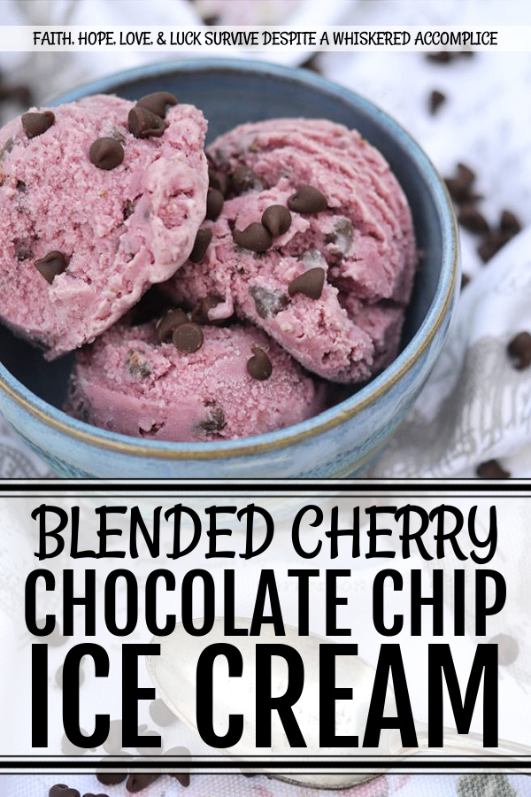 Blended Cherry Chocolate Chip Ice Cream - A simple, sweet, creamy, and decadent miniature chocolate chip-loaded ice cream using blended cherry pie filling, heavy cream, milk, vanilla, and sugar. This ice cream is fruity and chocolaty at the same time.