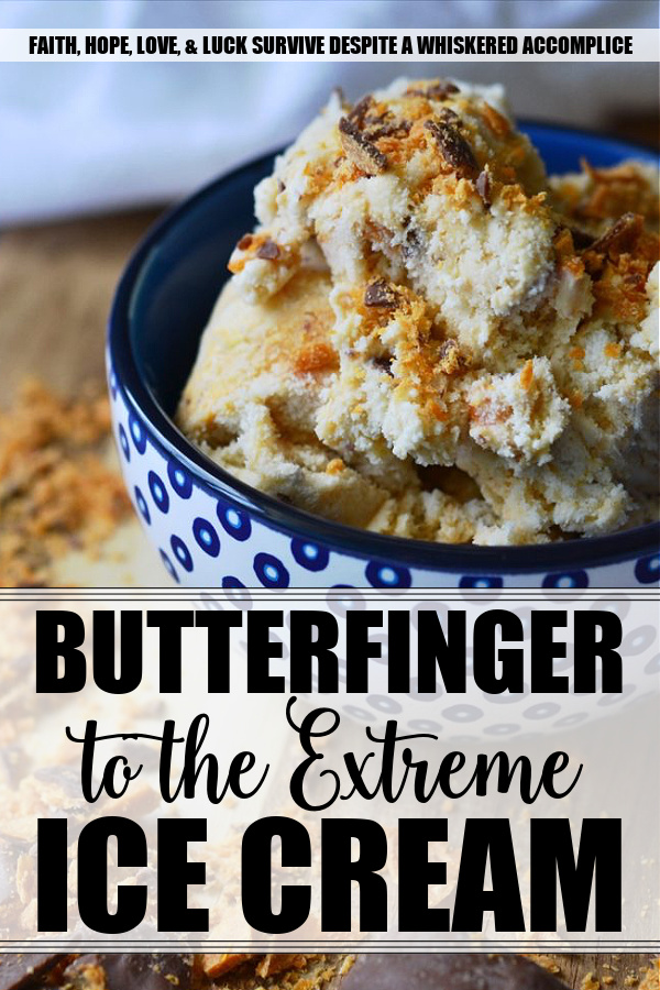 Butterfinger to the Extreme Ice Cream - Looking for an ice cream that takes peanut butter and chocolate to the extreme? This is it. Imagine a creamy homemade ice cream so chock full of crunchy Butterfinger pieces that it's totally extreme. This frozen dessert will instantly win over the affection of even the most die-hard Butterfinger candy bar lover.