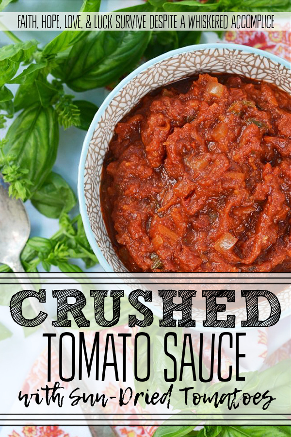 Crushed Tomato Sauce with Sun-Dried Tomatoes - Canned crushed tomatoes, fresh basil, and sun-dried tomatoes help make this homemade tomato sauce taste like it almost came straight out of the garden.