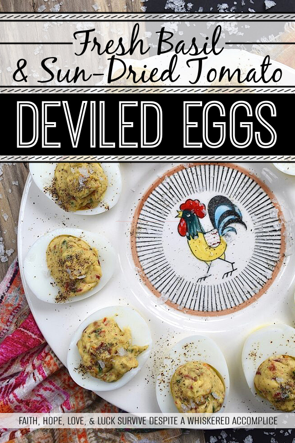 Fresh Basil & Sun-Dried Tomato Deviled Eggs - Fresh basil is the key ingredient to this simple yet extraordinary deviled egg recipe. When paired with very finely chopped sun-dried tomatoes, it immediately helps to make a winning impression on anyone lucky enough to scarf down one of these eggs before they all disappear. And yes, they will all disappear pretty quickly, so perhaps you might want to consider making a double batch.