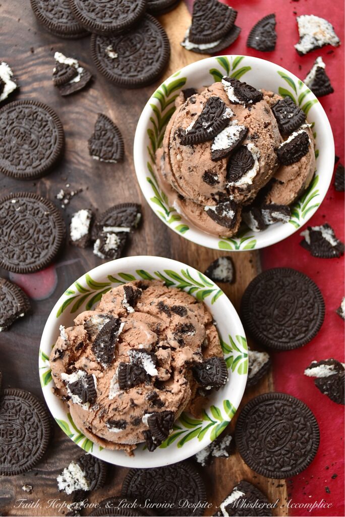 Cookies & Cream Chocolate Ricotta Ice Cream - This creamy chocolate ricotta ice cream is practically overflowing with crushed chocolate sandwich cookies, making it a true dream come true frozen treat for any cookies and cream aficionado. And, one thing's for sure, since its creamy ricotta base is infused with rich cocoa powder and melted milk chocolate, giving it a deep, super-chocolaty flavor, this kicked-up classic flavor is sure to become an instant new cookies and cream ice cream favorite.