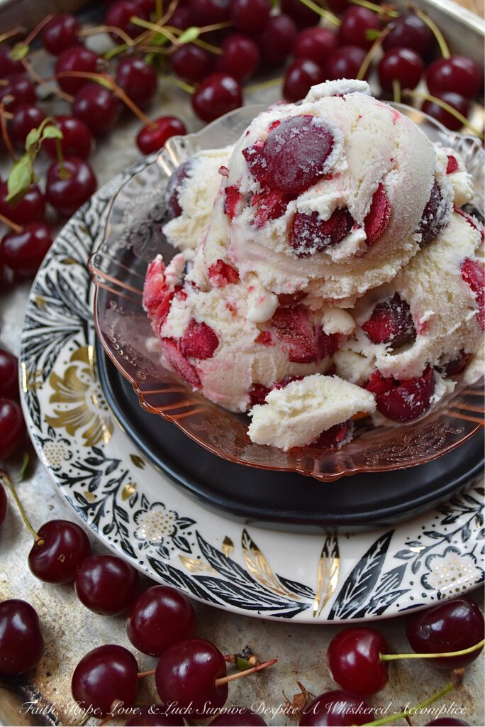 Vanilla Bean Ice Cream with Sour Cherries - Is there anything better than vanilla ice cream? Yes, this homemade vanilla ice cream with vanilla extract and vanilla bean seeds, practically overflowing with a generous amount of in-season sour cherries. This vanilla bean sour cherry ice cream is sweet, tart, and fruity, not to mention one of the best ways to enjoy sour cherries before they disappear for yet another year. So, grab your ice cream machine and get ready to churn up some sour cherry deliciousness.