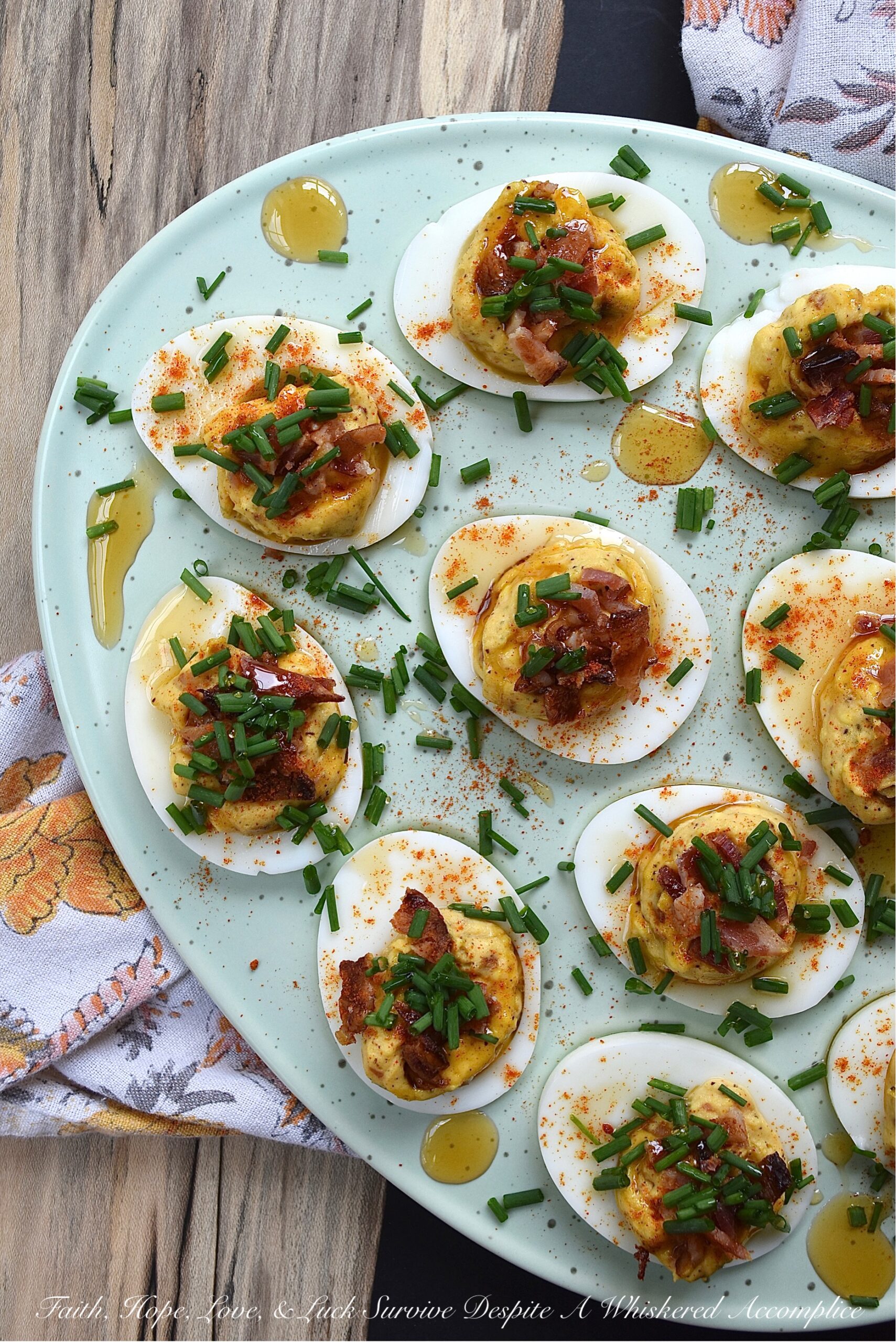 Bacon & Chive Deviled Eggs with Hot Honey