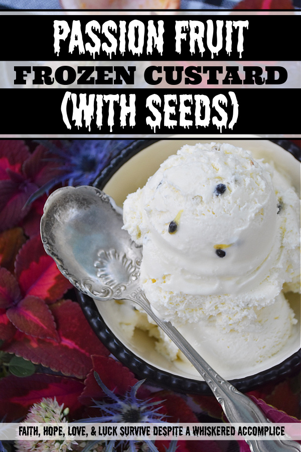 Passion Fruit Frozen Custard (With Seeds) - This amazingly flavorful frozen custard is perfectly sweet with just the right amount of tartness thanks to the passion fruit it contains. The small black passion fruit seeds mixed in also help to create a lovely crunchy texture as you take each bite. If you haven't tried fresh passion fruit before, this is one way I think you'll really enjoy it.