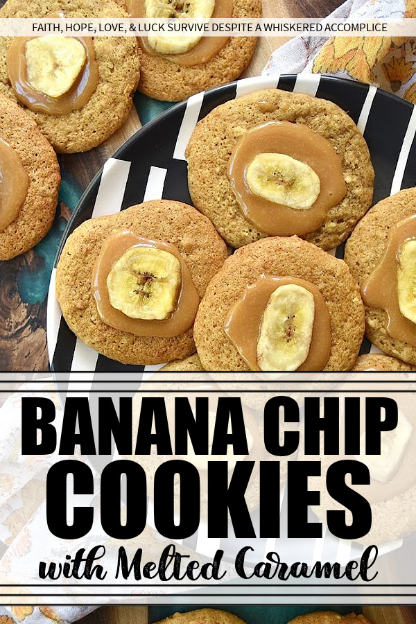 Banana Chip Cookies with Melted Caramel - Wondering what to do with that overripe banana you have sitting on your kitchen counter? Why not make these banana chip cookies with melted caramel? These cookies have a soft and moist texture, and when combined with the crunch of the banana chips and the creamy sweetness of the melted caramel, they make for the perfect sweet dessert treat. With these banana cookies, you'll never have to worry about what to do with overripe bananas again.
